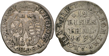Саксония 1/12 талера 1693 EPH, Иоганн Георг IV (1691-1694), Альбертинская Линия KM 638 серебро 4584-943
