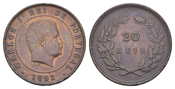 Португалия 20 реалов 1892 Карлуш I (1889-1908) KM 533 бронза 4653-633