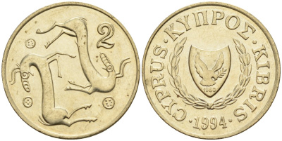 Кипр 2 цента 1994 KM 54.3 никель латунь 4596-111