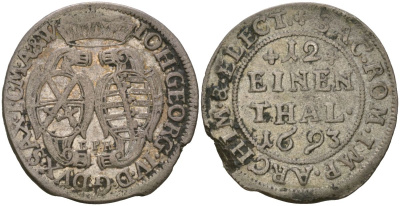 Саксония 1/12 талера 1693 EPH, Иоганн Георг IV (1691-1694), Альбертинская Линия KM 638 серебро 4584-943