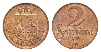 Латвия 2 сантима 1926 KM 2 бронза 4658-1143