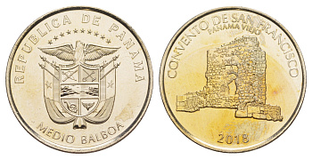 Панама 1/2 бальбоа (50 сентесимо) 2018 Монастырь Сан-Франциско, Панама-Вьехо KM 161 медь плакированная медно-никелем UNC 4645-322