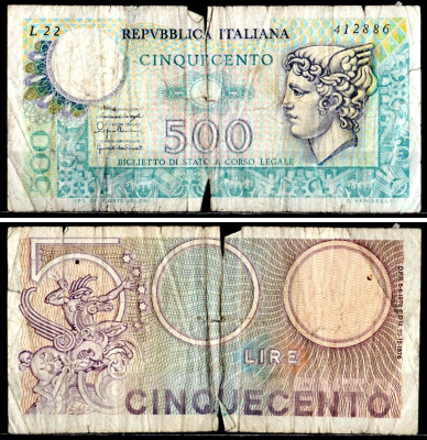 Италия 500 лир 1976 Pick 95 бумага 6281-51-2-2