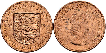 Джерси 1/12 шиллинга 1966 900 лет Нормандскому завоеванию KM 26 бронза UNC 4512-341