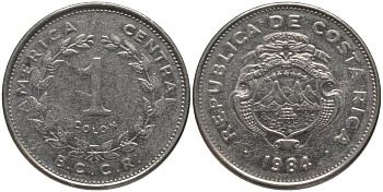 КОСТА-РИКА 1 КОЛОН 1984 B.C.C.R. KM 210.1 нержавеющая сталь 181-214