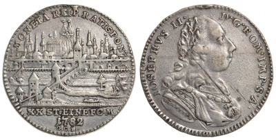 Регенсбург 1/2 талера 1782 городской вид Beckenb. 7206 серебро 00-815-52