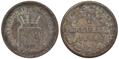 Бавария 1 крейцер 1868 Людвиг II (1864-1886) KM 487 серебро 71-1062