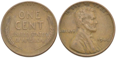 США 1 ЦЕНТ 1946 ЛИНКОЛЬН KM А132 медь цинк 218-938