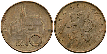 Чехия 10 крон 1993 Кафедральный собор города Брно KM 4 сталь плакированная медью 4120-324