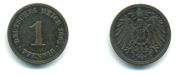 ГЕРМАНИЯ 1 ПФЕННИГ 1895 А KM 10, J. 10 медь 4383-412