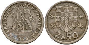Португалия 2,5 эсукдо 1976 KM 590 медно-никель 4154-1031
