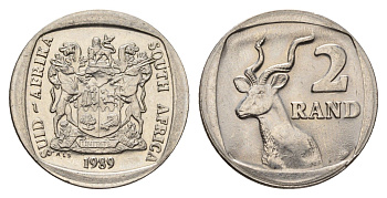 ЮАР 2 ранда 1989 KM 139 медь плакированная никелем UNC 4693-342