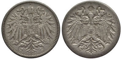 Австрия 10 геллеров инкузный брак монетного двора медно-никель 00-817-46