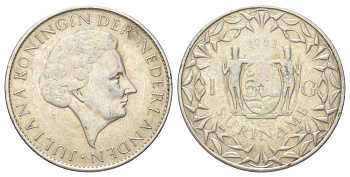 Суринам 1 гульден 1962 KM 15 серебро 3896-512