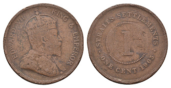 Стрейтс-Сетлментс (Стрейтс Сетлментс) 1 цент 1903 Эдуард VII (1901-1910) KM 19 бронза 4662-443