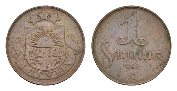 Латвия 1 сантим 1922 KM 1 бронза 4636-238