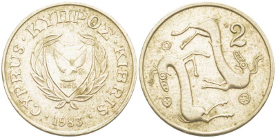 КИПР 2 ЦЕНТА 1983 KM 54.1 никель латунь 214-547