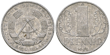 ГДР 1 пфенниг 1968 А КМ 8.1 алюминий 4651-1133