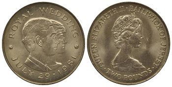 Джерси 2 фунта 1981 королевская свадьба принца Чарльза и леди Дианы Спенсер, 29 июля 1981 года KM 52 медно-никель UNC 1078-3-31