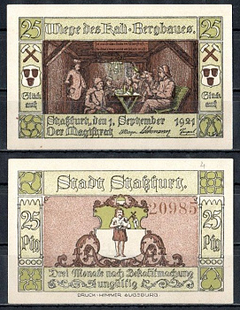 Штасфурт (Пруссия, Саксония) 25 пфеннигов 1921 Mehl Grabowski 1256.2b-1/6 бумага UNC (пресс) 7556-67-1-1