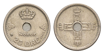 Норвегия 25 эре 1949 Хокон VII (1905-1957) KM 384 медно-никель UNC 4632-1225