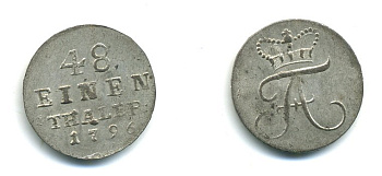 Ангальт-Бернбург 1/48 талера 1796 KM 57 серебро 00-00