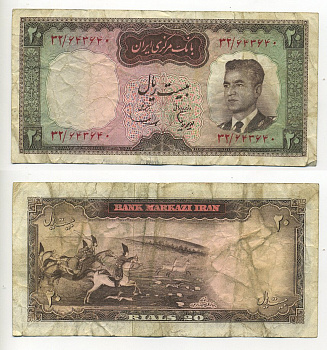 ИРАН 20 РИАЛОВ 1965 ПОДПИСЬ 10 Pick 78b бумага 6294-51-1