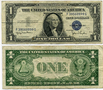 США 1 ДОЛЛАР 1935 D ВАШИНГТОН, СИНЯЯ ПЕЧАТЬ Pick 416D1 бумага 444-116-2