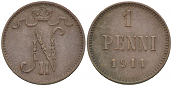 Россия для Финляндии 1 пенни 1911 Николай II (1894-1917) KM 13, Биткин 471 медь 4396-1339