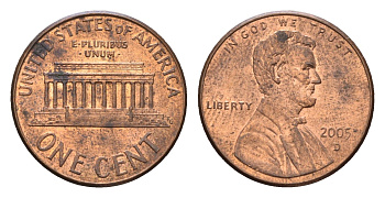 США 1 цент 2005 Авраам Линкольн KM 201b цинк плакированный медью 4613-757