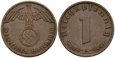 Германия 1 рейхспфенниг 1939 A KM 89, J. 361 бронза 4189-821