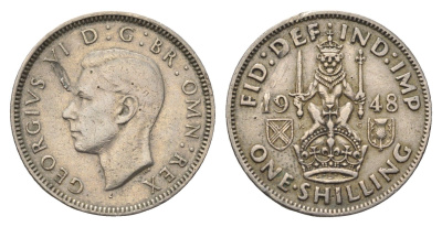 Великобритания 1 шиллинг 1948 Георг VI (1936-1952), Шотландский герб KM 864, Spink 4104 медно-никель 4695-734