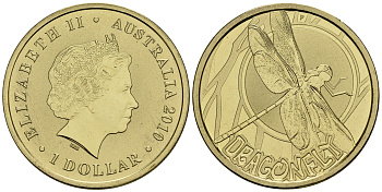 Австралия 1 доллар 2010 серия насекомые, стрекоза KM 1444 алюминиевая бронза UNC M42-15