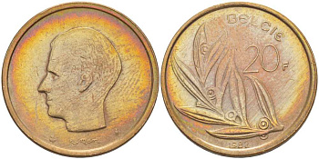 БЕЛЬГИЯ 20 ФРАНКОВ 1982 BELGIE KM 160 никель бронза 4391-852