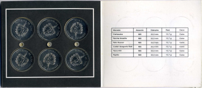 Куба набор из 6 монет по 1 песо 1996 серия карибская фауна эмаль KM 549, 550, 551, 552. 562, 565 UNC 7-5-1-12