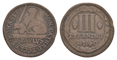 Мюнстер 3 пфеннига 1740 Монетный двор кафедрального капитула KM 430 медь 633-1433
