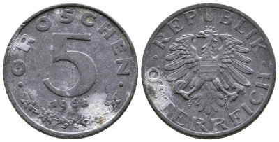 АВСТРИЯ 5 ГРОШЕЙ 1968 KM 2875 цинк 57-1159