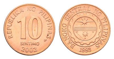 Филиппины 10 сентимо 2002 KM 270 сталь плакированная медью UNC 4668-711