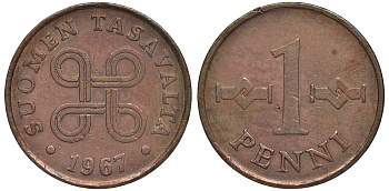 Финляндия 1 пенни 1967 KM 44 медь 3334-1029