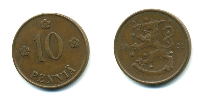 Финляндия 10 пенни 1921 республика (1918-1962) KM 24 медь 46-132