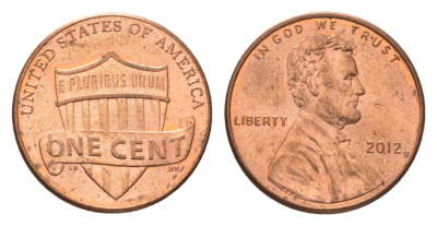 США 1 цент 2012 Линкольн KM 468 цинк плакированная медью UNC 4627-755