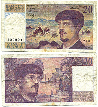 ФРАНЦИЯ 20 ФРАНКОВ 1980 Pick 151a бумага 444-137-1