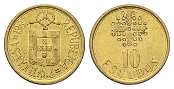 Португалия 10 эскудо 1987 KM 633 никель латунь UNC 4678-816
