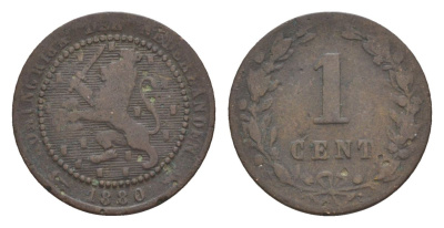Нидерланды 1 цент 1880 Виллем III (1849-1890) KM 107 бронза 53-552
