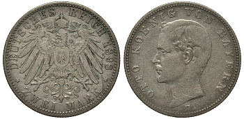 Бавария 2 марки 1898 D, Отто (1886-1913) Weege 44, J. 45, KM 511 серебро 3711-1823