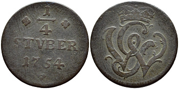 Вид, Рункель 1/4 штюбера 1754 монограмма GW KM 3 медь 84-424