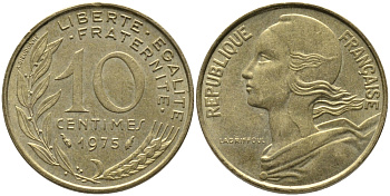 ФРАНЦИЯ 10 САНТИМОВ 1975 ТИП MARIANNE KM 929 медь алюминий никель 99-1133