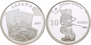 Испания 10 евро 2009 Сальвадор Дали, портрет Пикассо (1925 год) KM 1210 серебро PROOF 11-311-14