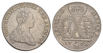 Саксония, Альбертинская линия 2/3 талера 1768 EDC, Фридрих Август III (1763-1808) KM 981 серебро 00-822-81