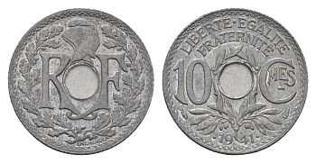 Франция 10 сантимов 1941 KM 895 цинк 4651-952